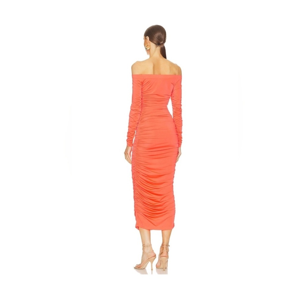 L’Agence Kamali Ruched Off-Shoulder Dress Neon Orange Size Small - Picture 3 of 7